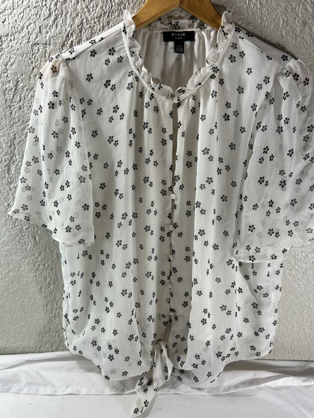 Womens Haver London Blouse sz XL White and Black Print